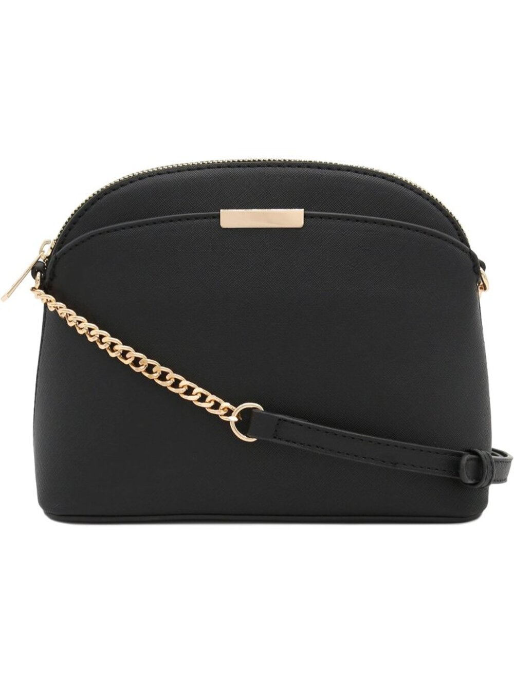 Women's Black Faux Leather Small Dome Comfort Crossbody Bag with Chain Strap